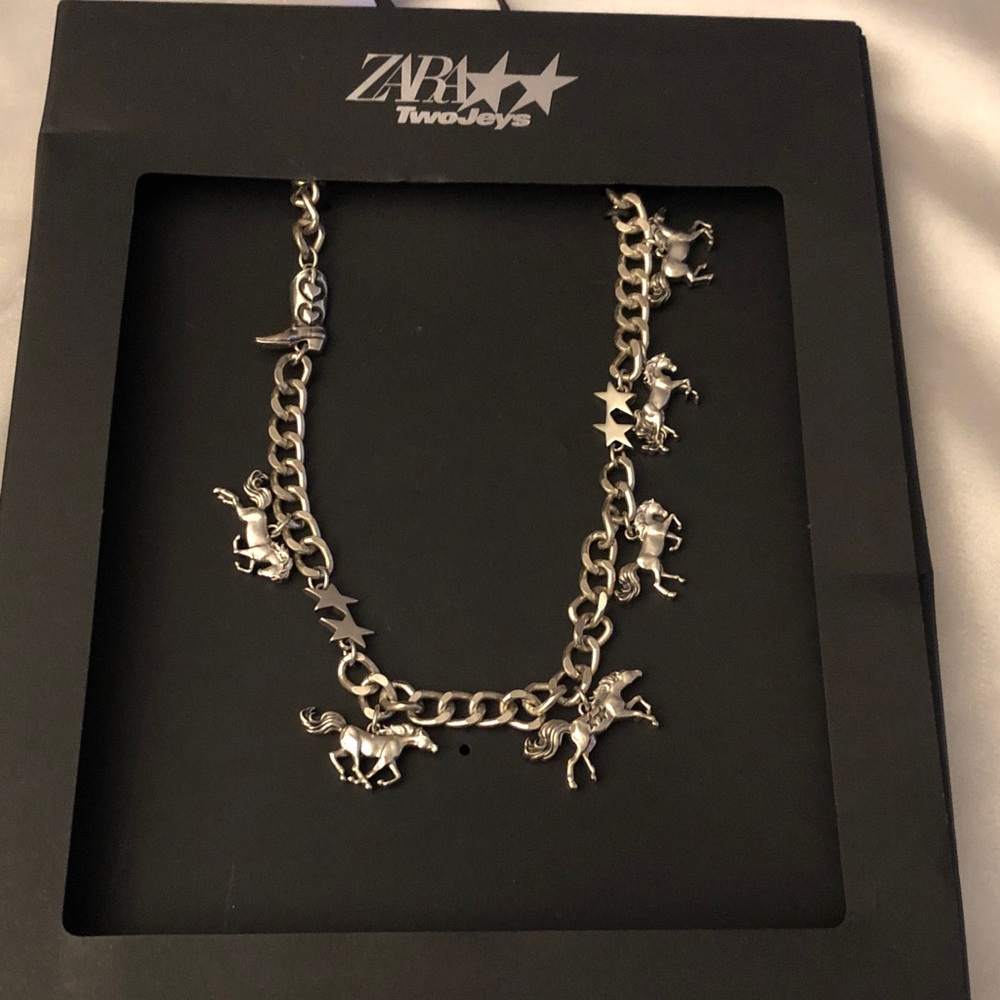 Zara x TwoJeys Silver Tone Horse Charm Necklace Star & Boot Accents OS NWT - Picture 14 of 16